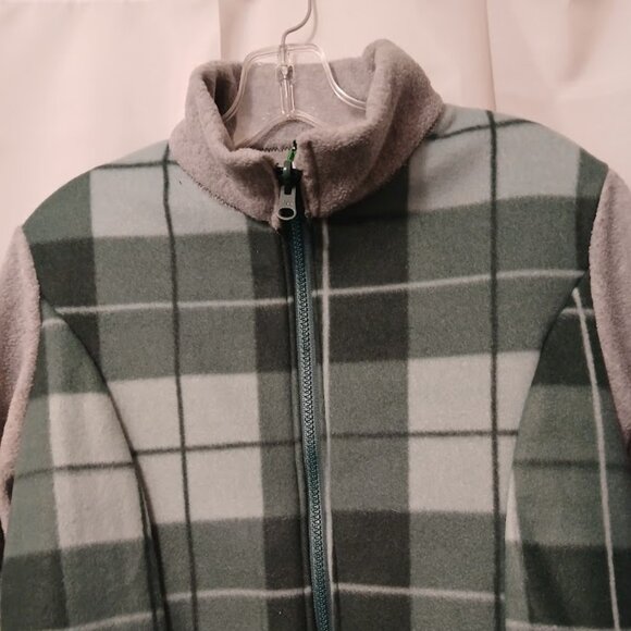 New Plaid Fleece Full Zip up Sweatshirt womens M Gray Green Collared w/2 Pockets - Picture 5 of 9